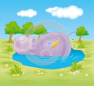 Hippo taking a bath