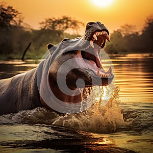 Hippo yawn