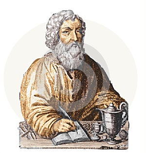 Hippocrates 460-370 BC portrait in line art illustration