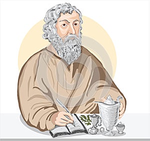 Hippocrates 460-370 BC portrait in line art illustration.hip