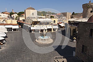 Hippocrates square in the historic Old Town of Rhodes Greece photo