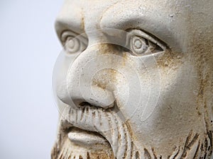 Hippocratic bust portrait, sculpture face close up