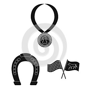 Hippodrome and horse black icons in set collection for design. Horse Racing and Equipment vector symbol stock web