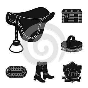 Hippodrome and horse black icons in set collection for design. Horse Racing and Equipment vector symbol stock web