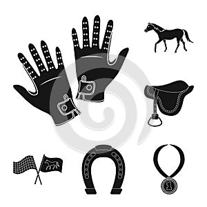 Hippodrome and horse black icons in set collection for design. Horse Racing and Equipment vector symbol stock web