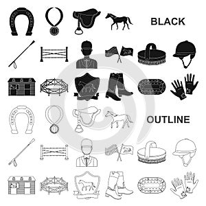 Hippodrome and horse black icons in set collection for design. Horse Racing and Equipment vector symbol stock web