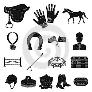 Hippodrome and horse black icons in set collection for design. Horse Racing and Equipment vector symbol stock web