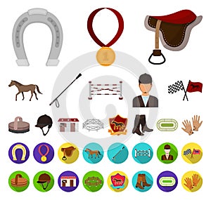 Hippodrome and horse cartoon,flat icons in set collection for design. Horse Racing and Equipment vector symbol stock web