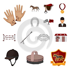 Hippodrome and horse cartoon icons in set collection for design. Horse Racing and Equipment vector symbol stock web