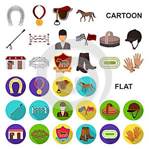 Hippodrome and horse cartoon icons in set collection for design. Horse Racing and Equipment vector symbol stock web