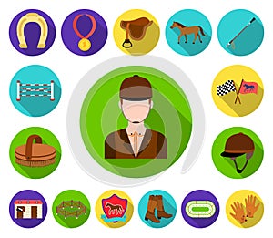 Hippodrome and horse flat icons in set collection for design. Horse Racing and Equipment vector symbol stock web