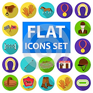 Hippodrome and horse flat icons in set collection for design. Horse Racing and Equipment vector symbol stock web