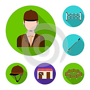 Hippodrome and horse flat icons in set collection for design. Horse Racing and Equipment vector symbol stock web