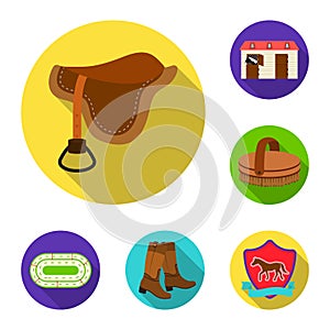 Hippodrome and horse flat icons in set collection for design. Horse Racing and Equipment vector symbol stock web