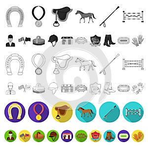 Hippodrome and horse flat icons in set collection for design. Horse Racing and Equipment vector symbol stock web