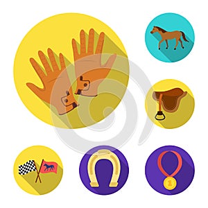 Hippodrome and horse flat icons in set collection for design. Horse Racing and Equipment vector symbol stock web