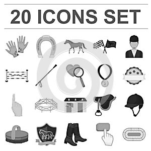 Hippodrome and horse monochrome icons in set collection for design. Horse Racing and Equipment vector symbol stock web