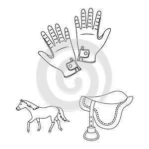 Hippodrome and horse outline icons in set collection for design. Horse Racing and Equipment vector symbol stock web