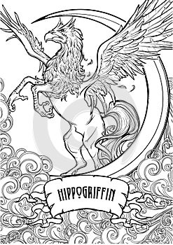 Hippogriff or Hippogryph supernatural beast. Sketch on a white background