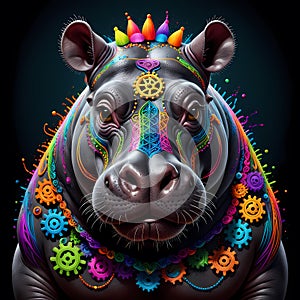 Hippopotamus, hippopotamus art. Abstract multicolors of threads and beads