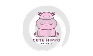 Hippopotamus or baby hippo smile cute logo vector  illustration