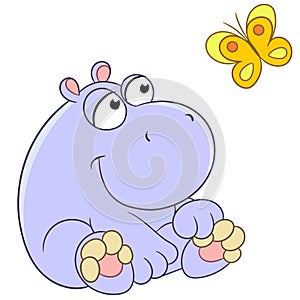 Hippopotamus and butterfly