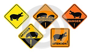 Hippopotamus danger sign. Isolated hippopotamus on white background