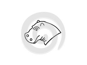 Hippopotamus face shape, sketch, art drawing or logo isolated on white background. Animals and wildlife concept.