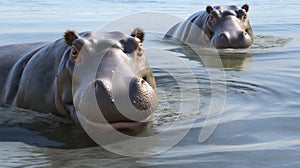 Hippopotamus (Hippos) in the water. generative ai