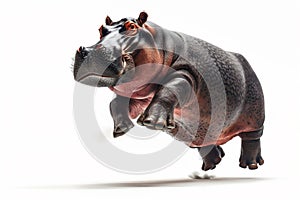 a hippopotamus jumping on isolate white background