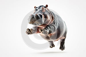 a hippopotamus jumping on isolate white background