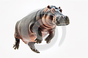 a hippopotamus jumping on isolate white background