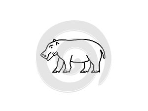 Hippopotamus outline, sketch, art, drawing isolated on white background. Animals and wildlife concept.