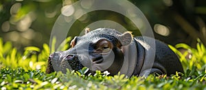 Hippopotamus Resting in Grass