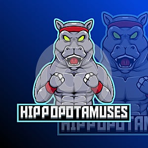 Hippopotamuses Fighter Animal Logo