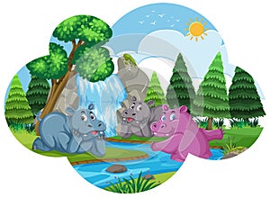 Hippos in water scene