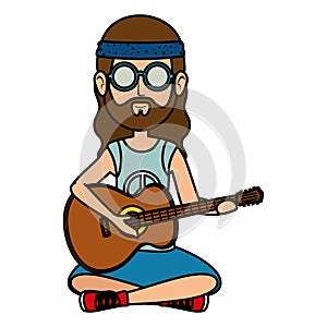 Hippy man playing guitar character
