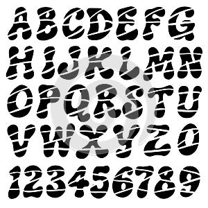 Hippy 60s Retro Wobbly typography font lettering ABC cartoon vector text photo