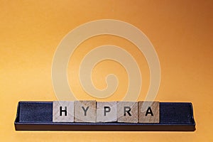 Hipra-Hypra, Spanish vaccine for the Coronavirus virus Covid-19. Letters written on wooden index cards.