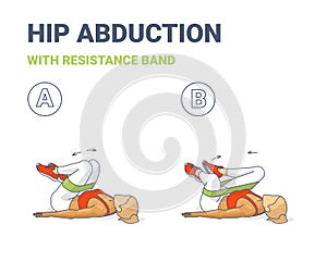 Hips Abduction with Resistance Band Girl Exercise Illustration Colorful Concept .