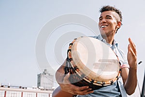 Hipster african american street drummer