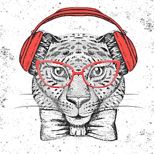 Hipster animal guepard. Hand drawing Muzzle of guepard