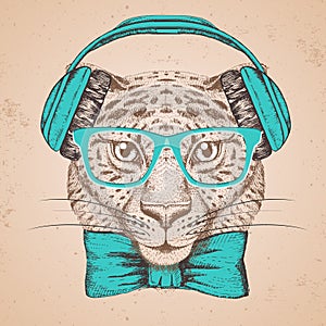 Hipster animal guepard. Hand drawing Muzzle of guepard