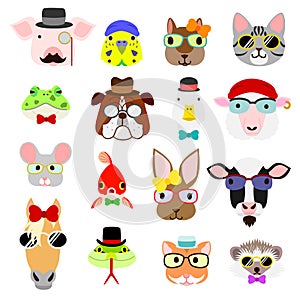 Hipster animals faces set