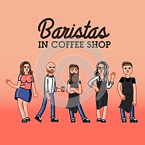 Hipster baristas concept. Hand drawn style.