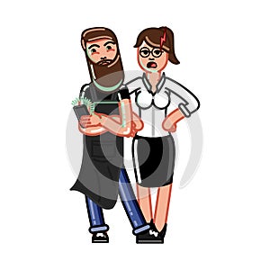 Hipster baristas. Hand drawn style.