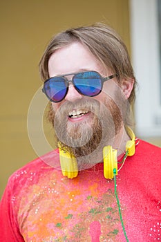 Hipster bearded freelancer man