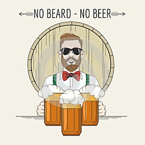 Hipster Beer Illustration with motto No beard no beer