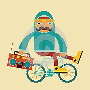 Hipster by bicycle with boombox