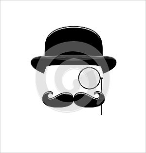 Hipster Black and White. Monocle. Mustaches. Hat. photo